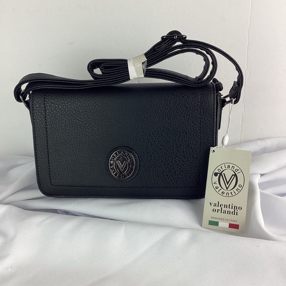 Valentino OrlandiBlack Crossbody Bag Black Vegan Leather New With Tags $228